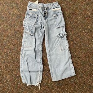 SHEIN Light Blue Wide Leg Cargo Jeans